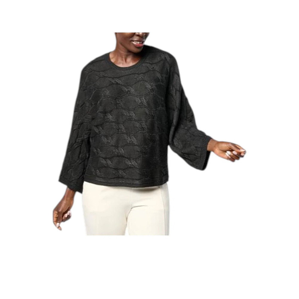 WynneLayers Women's Shimmery Cable Sweater Black - Regular